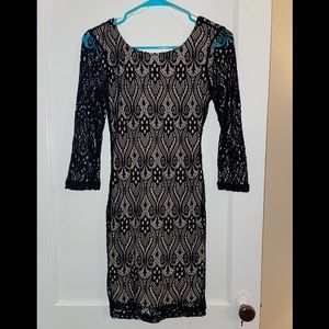 Black lace over Nude slip dress